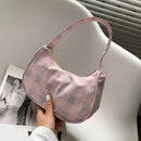 Fashion Women Plaid Print Underarm Bag Casual Small Hobos Handbags (Pink)