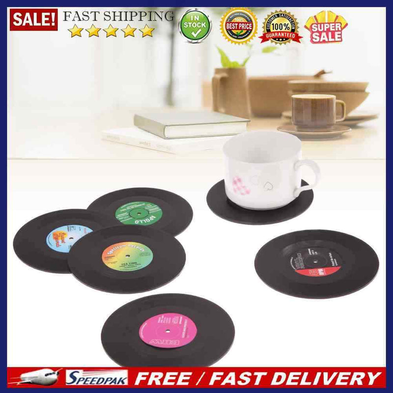 6 PCS Coasters for Drinks Vinyl Record Retro Mats Cup Mat for Wine Glass Tea
