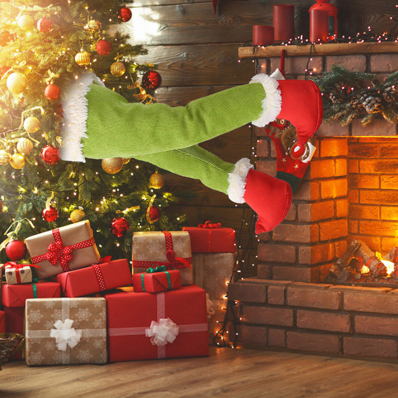 Hanging Christmas Santa Legs - Christmas Thief Burlap Stealer Design Tree Topper