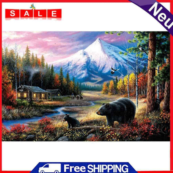 Black Bears Oil Paint By Numbers Kits Canvas Picture Wall Art DIY Craft Coloring