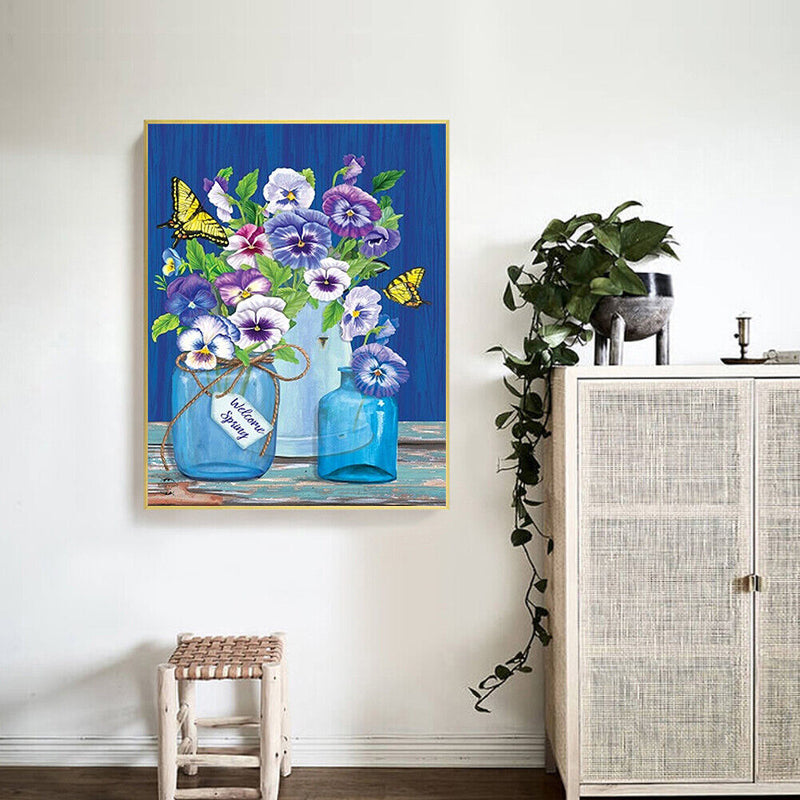 Flowers Butterflies Oil Paint By Numbers Kits DIY Handpainted on Canvas Art