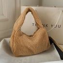 Women Plush Fur Armpit Bag Lady Winter Zipper Small Shoulder Bag (Brown)