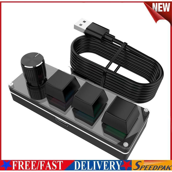 RGB Macro 3 Key + 1 Knob Programmable Mechanical Gaming Keyboard (Black) #F