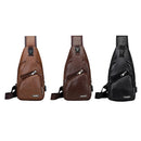Leather Men Crossbody Chest Bag USB Charging Shoulder Packs (Dark Brown)