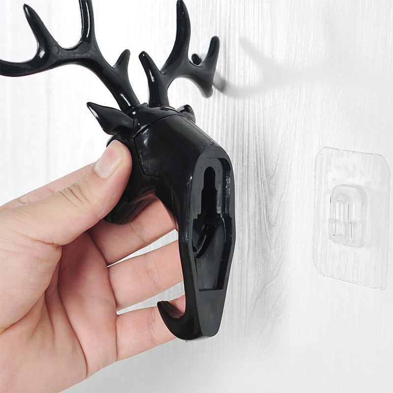 5pcs Self-Adhesive Wall-Mounted Hook Antler Horns Hanger Wall Rack(Black)