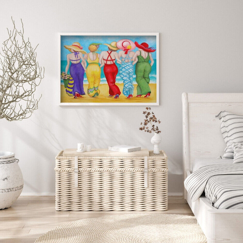 Women on Beach Colouring Oil Canvas Picture DIY Hand Painted Paint By Number Kit