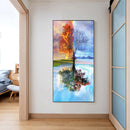 Frameless Oil Paint By Numbers Four Seasons Tree DIY Canvas Picture Craft
