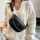 Women PU Chest Bag Alligator Leather Fanny Pack Chains Small Zipper Saddle Purse