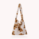Women Plush Bear Pattern Shoulder Bag Winter Large Crossbody Bag (White)