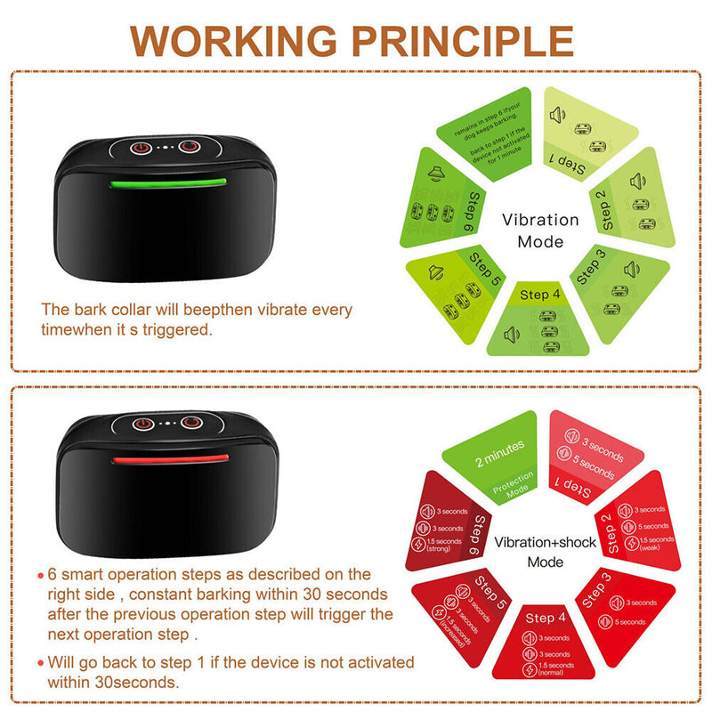 Waterproof Anti Bark Necklace Vibration Shock No Barking USB Charging Pet Supplies