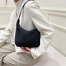 Women Nylon Solid Color Crescent Handbag Zipper Top-handle Bag (Black)