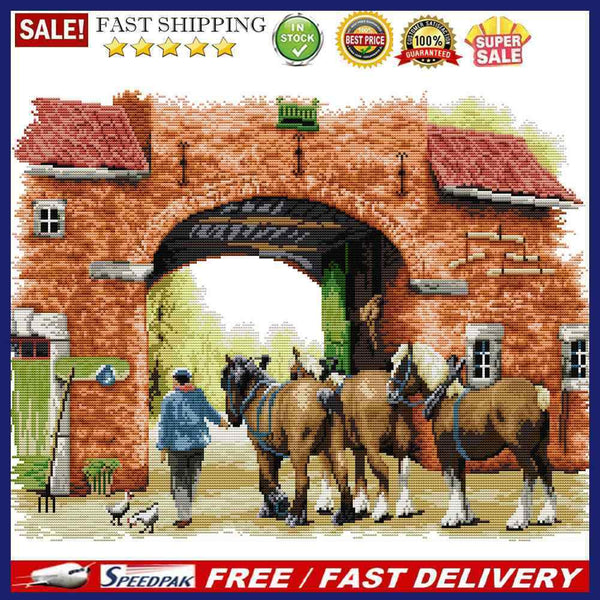 Partial Embroidery 14CT DIY Three Horses 2 Strand Kit Stamped Cross Stitch