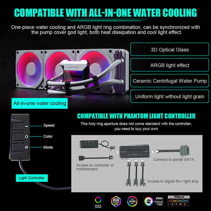 Phanteks Halos 120mm ARGB Colorful Fan Aperture PC Water Cooling Aperture