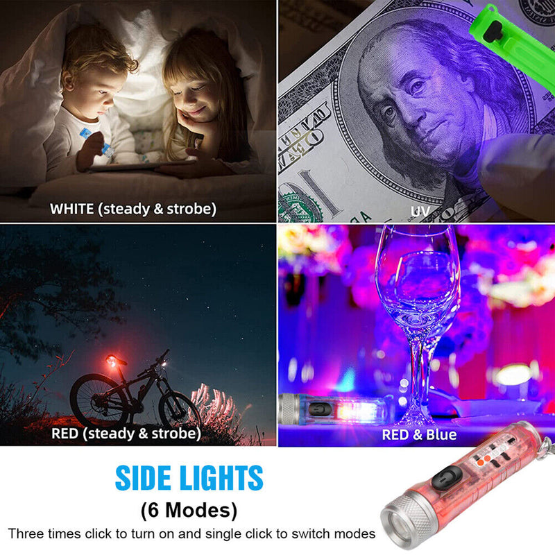 Mini Keychain Torch w/ Buckle USB Rechargeable Emergency Flashlight (Red) Newly