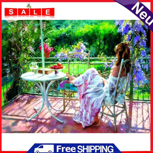 DIY Digital Oil Painting By Numbers Kits Garden Girl Picture Wall Art Room Decor