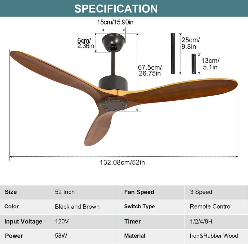 with Remote Control Wood Ceiling Fan 42'' Modern Ceiling Fan No Light Outdoor