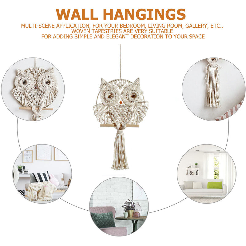 Braided Owl Cotton Pendant Wall Decoration with Cotton Rope Handmade Woven Ropes