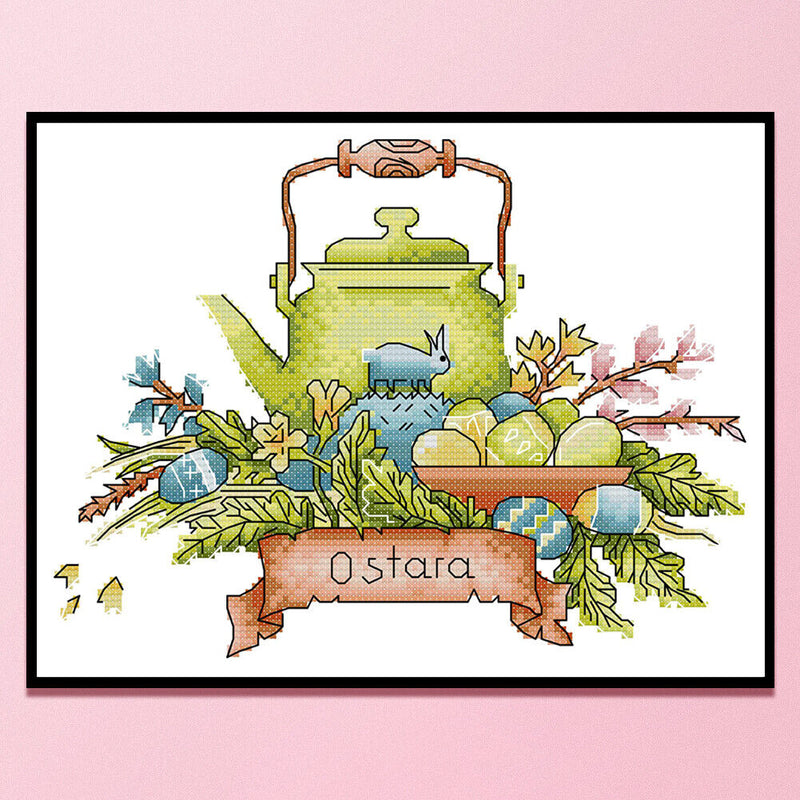 Partial Embroidery Teapot Stamped Canvas 14CT DIY Cross Stitch Kits (J536)