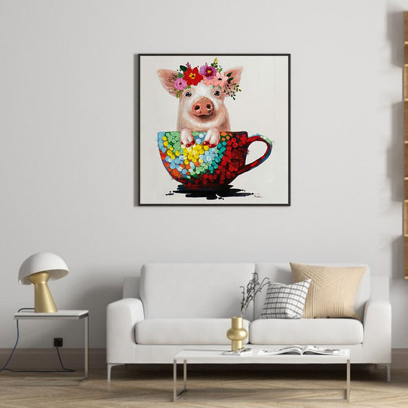 Coffee Cup Pig DIY Diamond Painting Kits Full Round Drill Wall Decor Art Cr