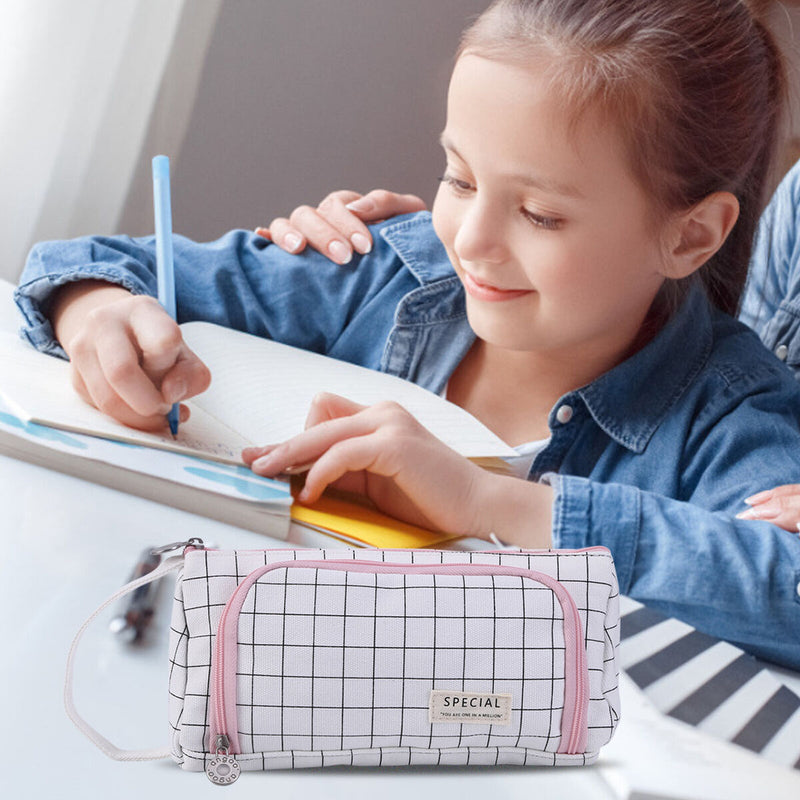 Large Capacity Pouch Holder-Cosmetic Bag with Zipper Cotton Linen Stationer