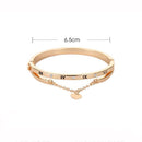 Jewelry Women Heart Dangle Bracelet Stainless Steel Roma Letter Cuff Bangles