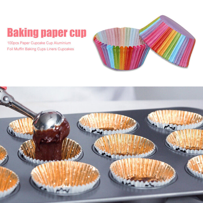 100pcs Paper Cupcake Cup Aluminium Foil Muffin Baking Cups Bakeware Mold Newly