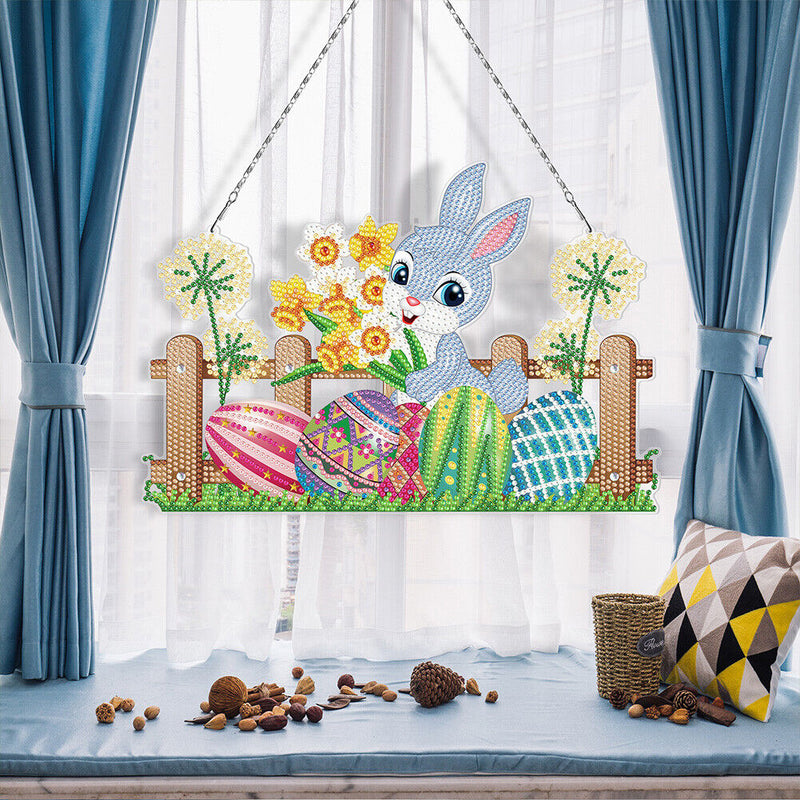 DIY Easter Bunny Hanging Ornaments Rhinestone Drill Pendant Party Decorations