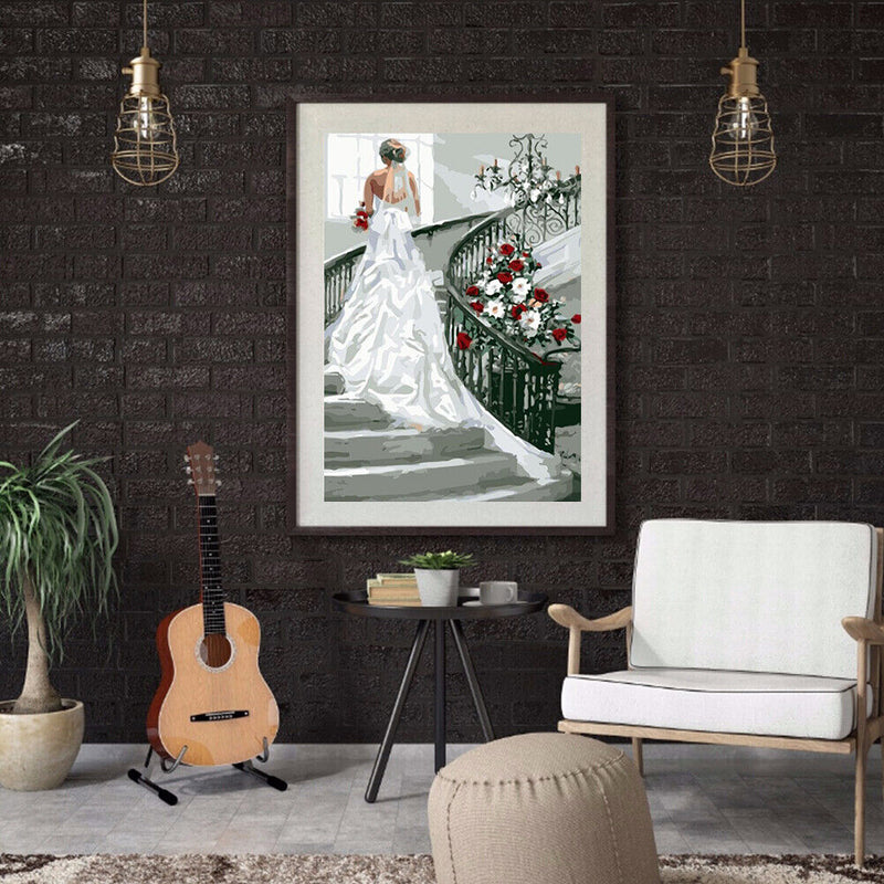 The Bride in the Stairs No Frame Pictures By Number DIY Digital Coding Oil Paint