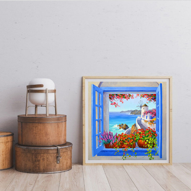 Frameless Oil Paint By Numbers Window Scenery DIY Canvas Picture Craft Kit Newly