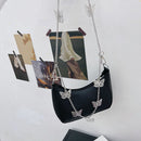 Women Butterfly Chain Pure Color Shoulder Underarm Bag Fashion PU Hobos Handbags