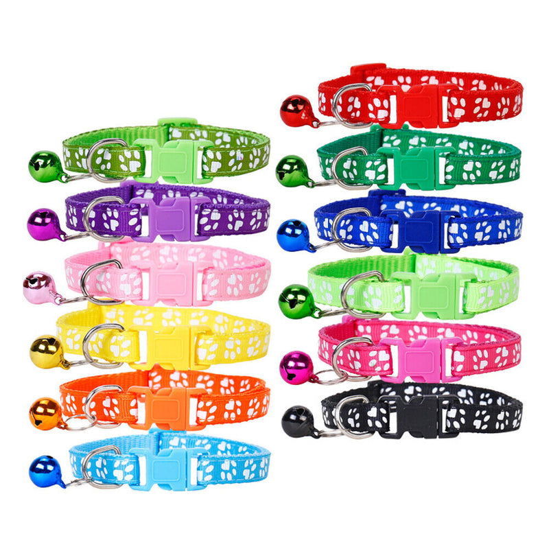 12pcs Cat Collar Nylon Pet Collar with Bell Charms Collar for Small Puppy K
