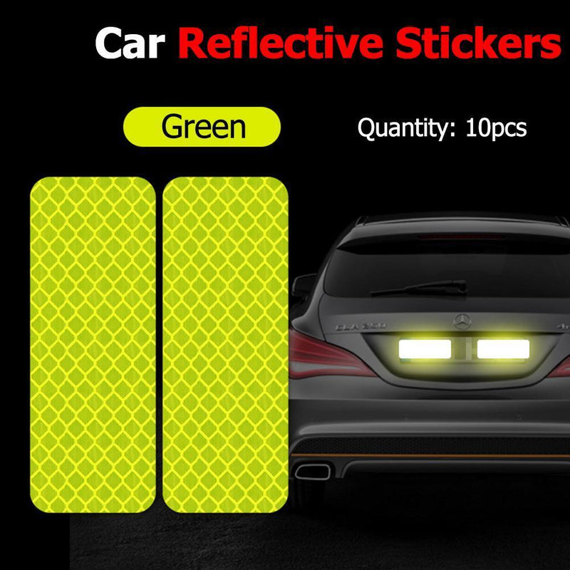 10pcs Car Reflective Stickers Warning Strip Safety Tapes (Rectangle)(Green)