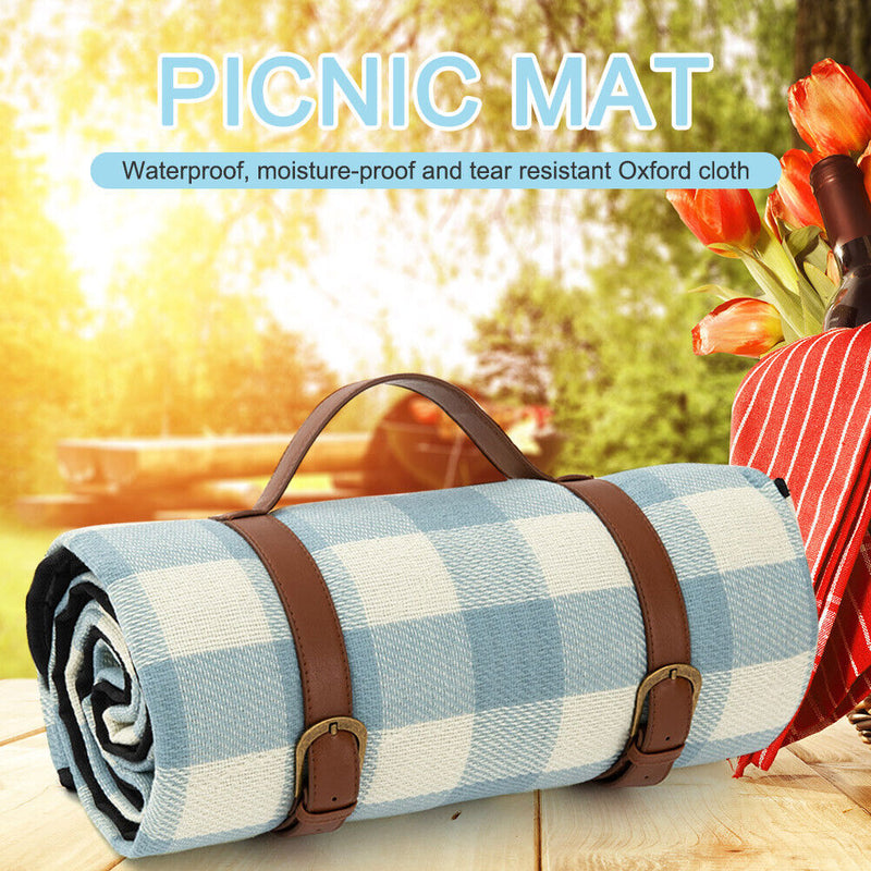 Waterproof Portable Camping Mat Blanket Foldable Leather Picnic Blanket Strap