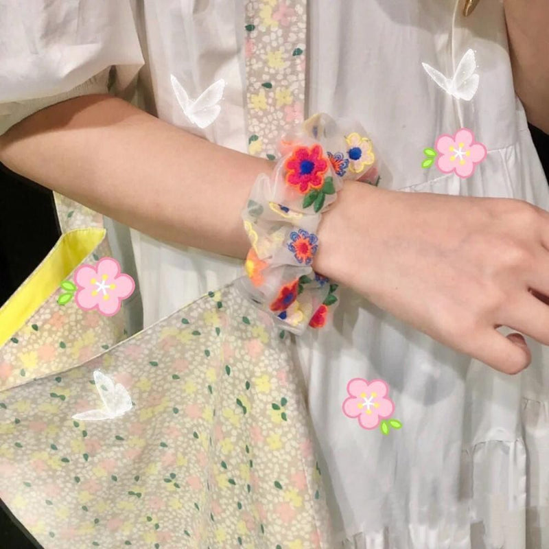 Elastic Hairband Hair Bands Embroidery Flower Korea Chic Transparent Net Yarn