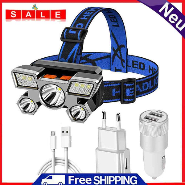 Rechargeable COB LED Headlamp Outdoor Waterproof Light with Car Chargers Adapter