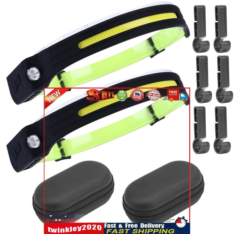 Black Sensor COB Headlight Long Distance Lighting & Adjustable Mode (2pcs) Newly