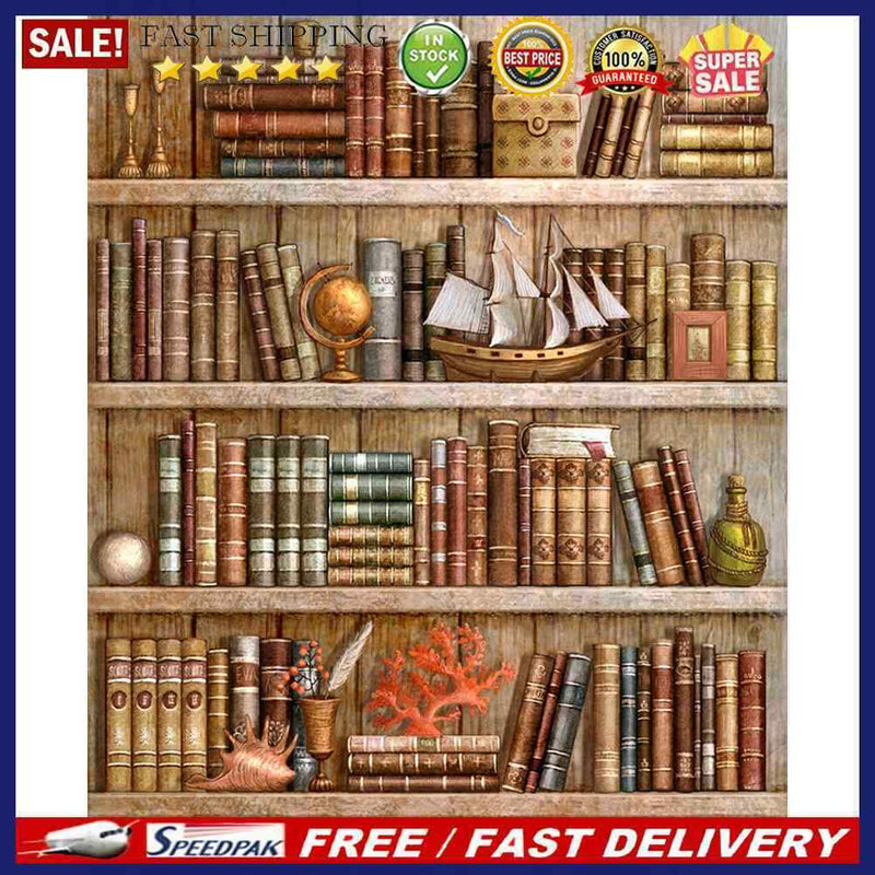 Home Bookshelf Frameless Picture Oil Paint By Numbers Hand Painted Picture