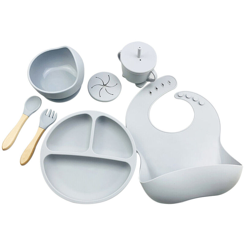 #A 6pcs Silicone Baby Feeding Set Anti Slip Tableware for Kids Food Plates Set