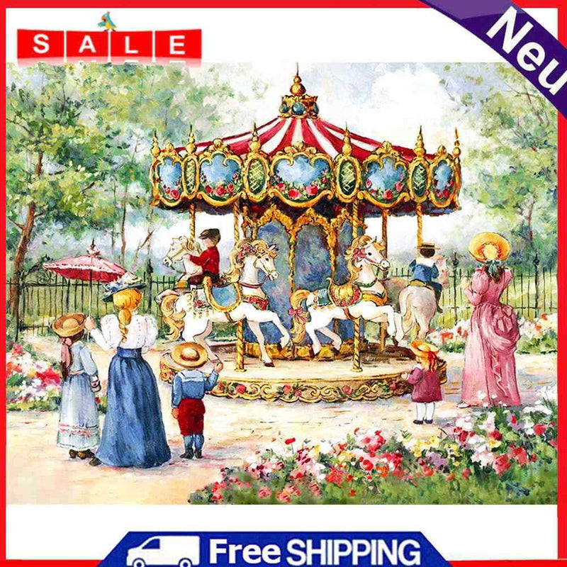 Full Embroidery Cross Stitch Set Needlework Kit 11CT Merry Go Round Artwork