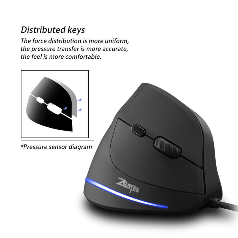 ZELOTES T20 Wired Vertical Rechargeable Ergonomic 3200 DPI USB Optical Mouse