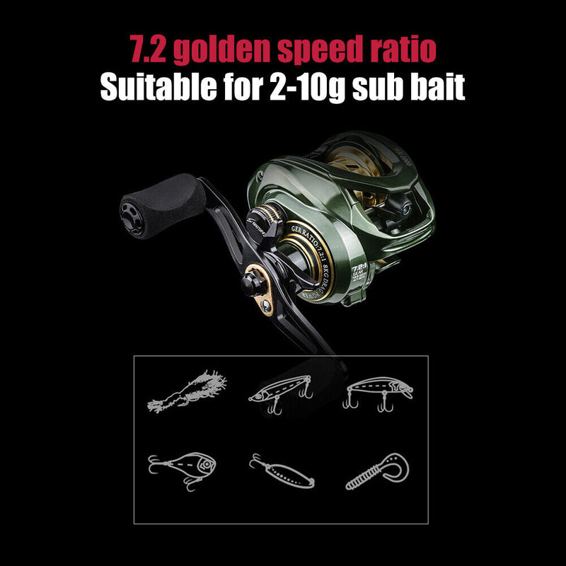 #A 7.2/1 Speed Ratio Low Profile Baitcasting Fishing Reel 13+1 Bearing Wheel Tac