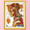Not Full Needles Thread Cross Stitch African Women DIY 2-Beach 14CT Cotton Kit