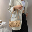 Fashion Pleated Handbags PU Chain Underarm Bags Women Shoulder Tote (Khaki)