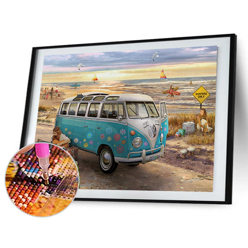 5D DIY Full Drill Diamond Painting Bus Cross Stitch Embroidery Mosaic Craft Set Wall