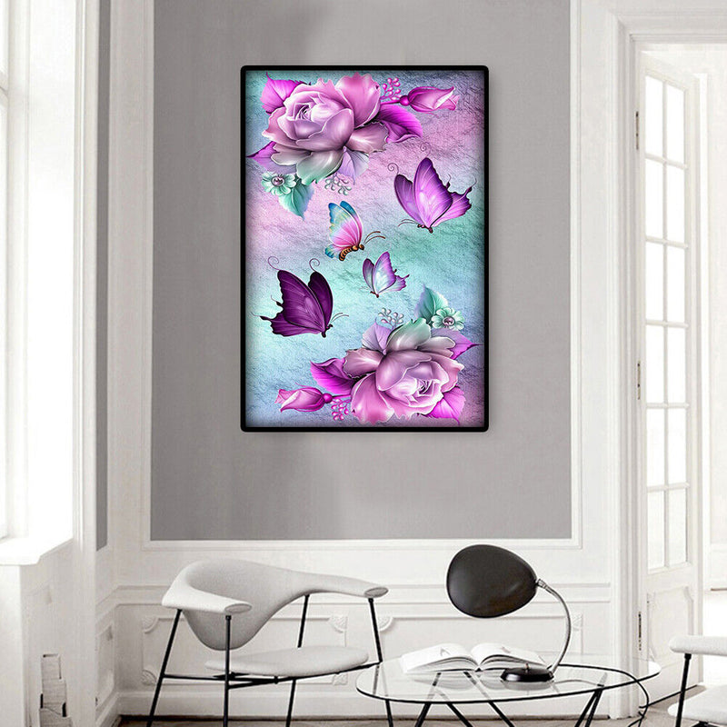 Flowers and Butterflies Oil Paint By Numbers DIY Handpainted on Canvas Wall Arts
