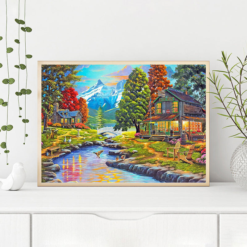 5D Diamond Painting Kit DIY river hut Full Round Drill Home Decoration
