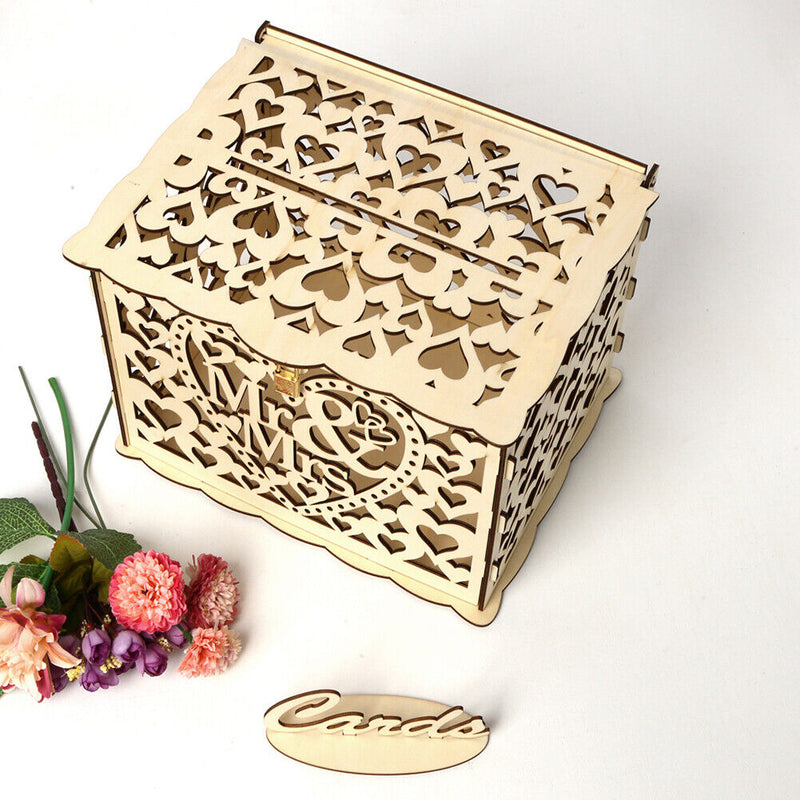 Wood Wedding Card Box DIY Mr Mrs Hollow Love Pattern Wedding Party Supplies