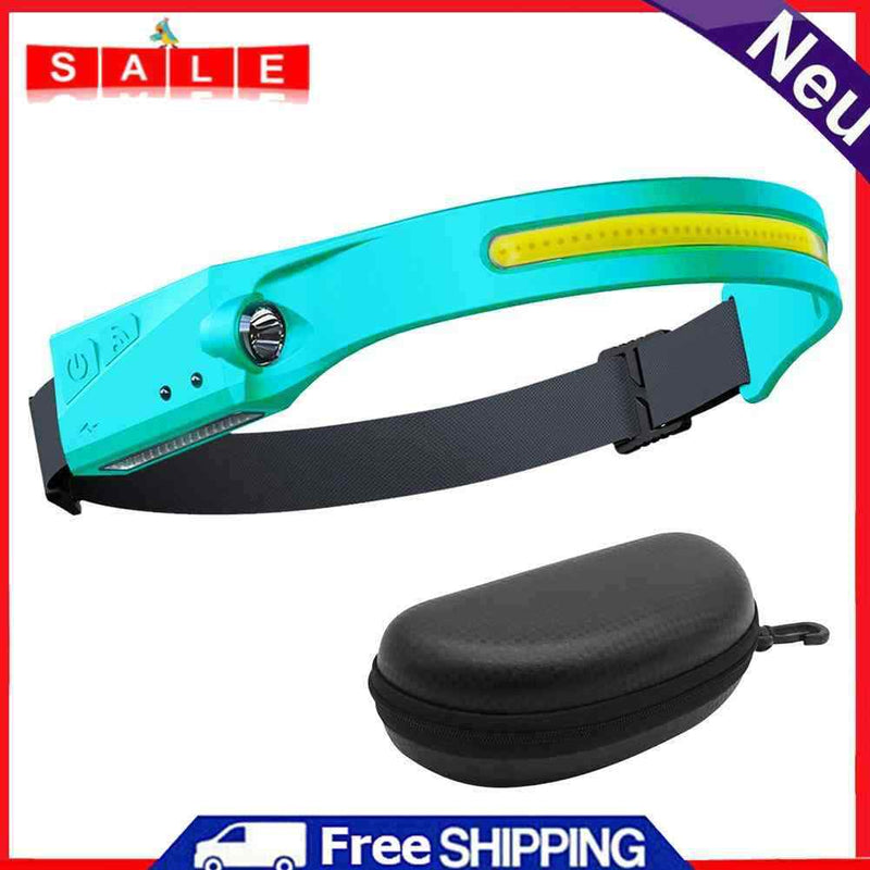 2 PC LED COB Headlamp Rechargeable Camping Waterproof Sensor Headlights Cyan