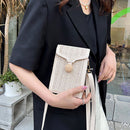 Straw Woven Phone Bag Women Weave PU Shoulder Handbag Small Purse (Beige)