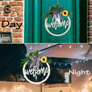 Sign Hollow Wreath Decoration Front Door Decor Lighted Welcome Sign For Outdoor